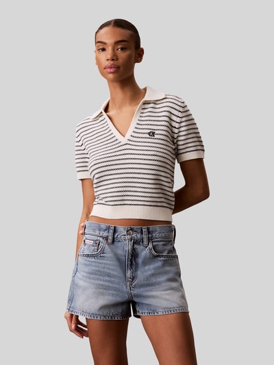 Calvin Klein Jeans Regular Fit Poloshirt aus Baumwoll-Mix in Strick-Optik Beige 4