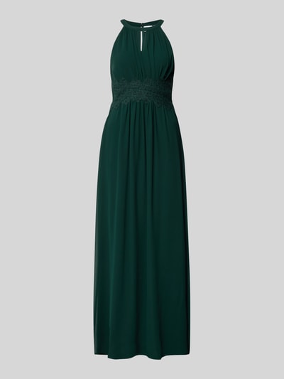 Produktfoto, dunkelgrünes Abendkleid mit Taillenband Modell 'MILINA' von VILA, Chiffon, Maxikleid mit Schlüsselloch-Ausschnitt