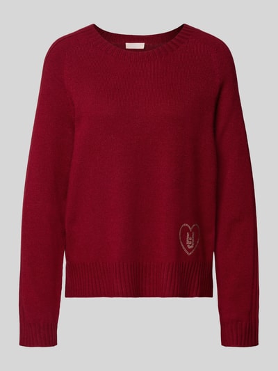 Liu Jo White Strickpullover mit Ziersteinbesatz aus Kaschmir-Anteil Dunkelrot 2