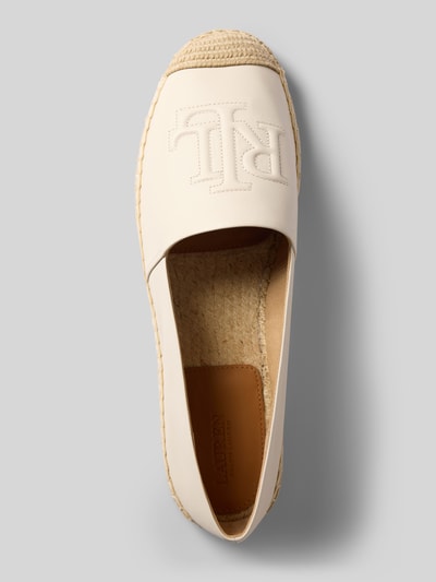 Produktfoto, Espadrilles mit Logo Detail Modell 'CAMERYN LG 2' von Lauren Ralph Lauren in Melange-Optik, runde Schuhspitze, flache Absatzform, Logo-Applikation, Verschluss: Schlupf/offen, Sohle leicht strukturiert, Materialverarbeitung Glattleder
