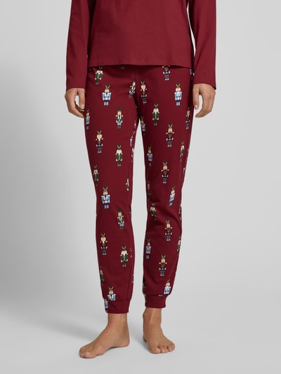 Jake*s Casual Pyjama-Hose mit elastischem Bund und Tunnelzug Bordeaux 4