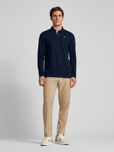 Tom Tailor Regular Fit Langarmshirt in Piqué-Optik aus reiner Baumwolle Marine 1