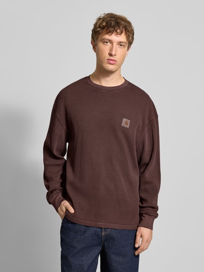 Carhartt Work In Progress Bluzka z długim rękawem, fakturowanym wzorem i okrągłym dekoltem Ciemnoczerwony 4