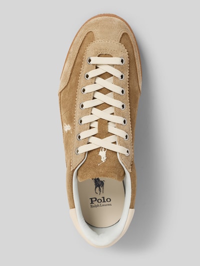 Produktfoto, Low Top Sneaker aus echtem Veloursleder Modell 'HESTER' von Polo Ralph Lauren in unifarbenem Beige mit strukturierter Sohle und Label Print