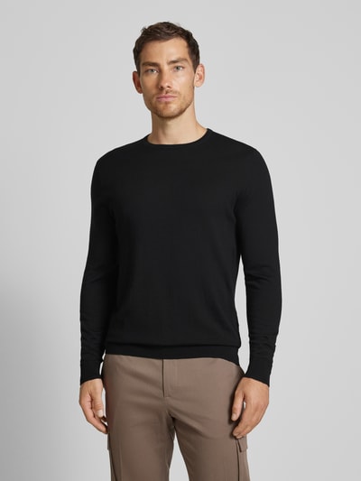 Profuomo Gebreide pullover met ribboorden Zwart - 4