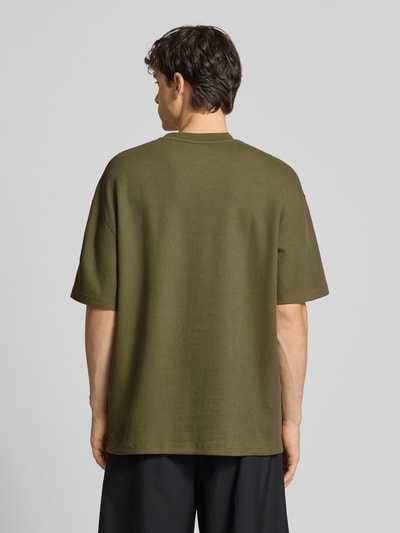 Hugo Blue T-shirt z okrągłym dekoltem i fakturowanym wzorem Oliwkowy 5