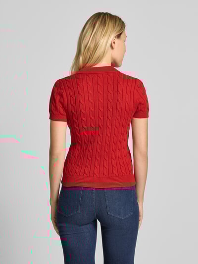 Lauren Ralph Lauren Gebreid shirt met kabelpatroon en polokraag, model 'NATRISSA' Rood - 5