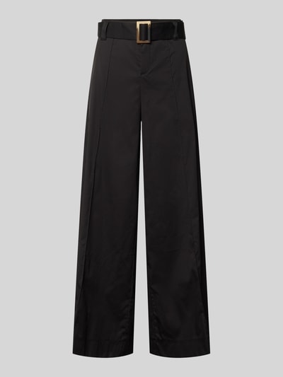 Produktfoto, Wide Leg Hose mit Gürtel Modell 'Carletta' von MAC, schwarze Damen Hose aus Baumwoll-Mix mit Stretch-Anteil, Längsnähte