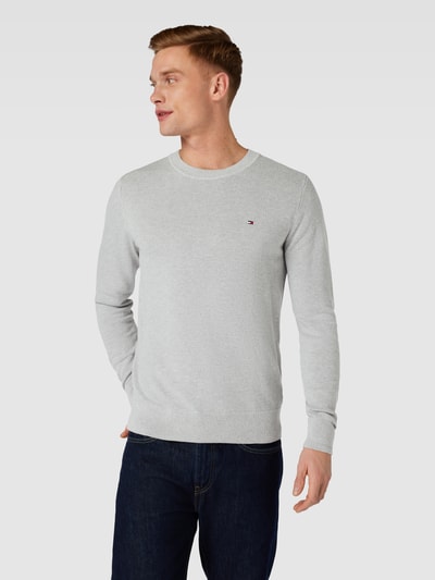 Tommy Hilfiger Gebreide pullover met labelstitching, model 'CHAIN' Zilver gemêleerd - 4