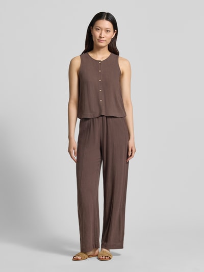 Jake*s Casual Blouse van viscosemix met knoopsluiting Donkerbruin - 1