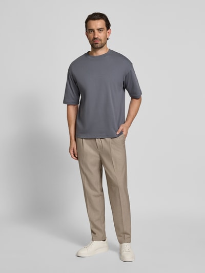 Casual Friday Tapered fit stoffen broek met bandplooien, model 'Haakan' Lichtbruin - 1