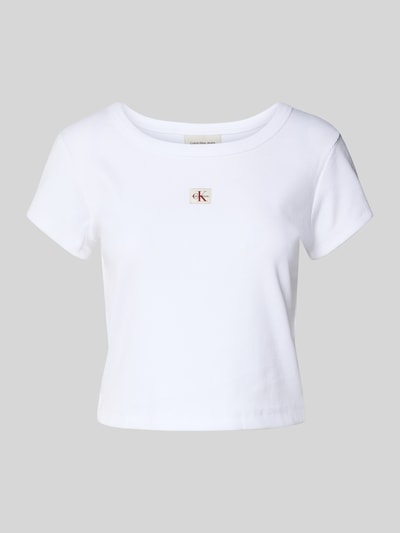 Produktfoto, Cropped T-Shirt mit Label-Detail von Calvin Klein Jeans, mieszanka bawełny i elastanu, krój krótki, okrągły dekolt, biały