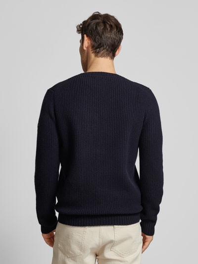 ECOALF Gebreide pullover met V-hals, model 'BOJALF' Marineblauw - 5