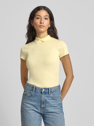 Marc Cain Slim fit T-shirt met polokraag Lichtgeel - 4