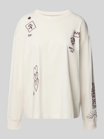 Jake*s Casual Longsleeve mit Motiv- und Statement-Stitching Offwhite 2