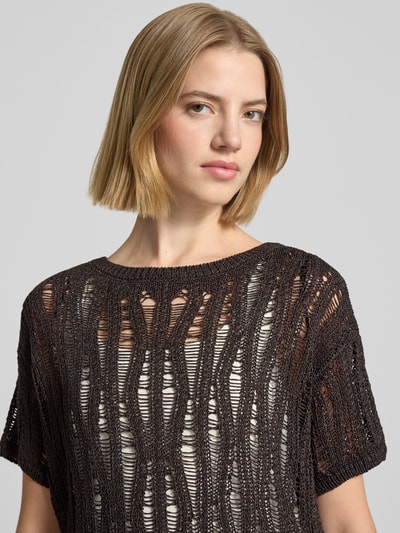 monari T-Shirt in semitransparentem Design Modell 'Ajour' Dunkelbraun 3