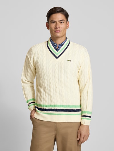Lacoste Relaxed fit gebreide pullover van wolmix Offwhite - 4