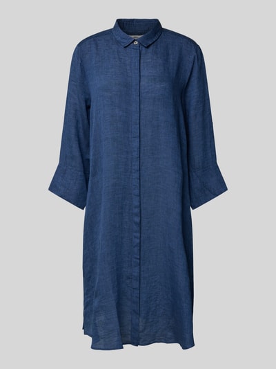 0039 Italy Knielange overhemdjurk van linnen met 3/4-mouwen, model 'GRACY' Marineblauw - 2