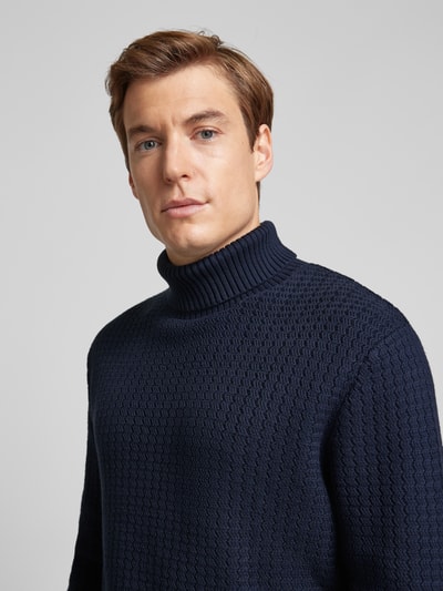 SELECTED HOMME Rollkragenpullover mit Strukturmuster Modell 'ZIG' Dunkelblau 3