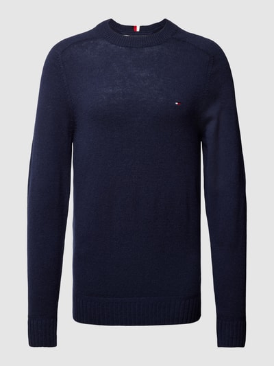 Tommy Hilfiger Sweter z dzianiny z wyhaftowanym logo model ‘MERINO’ Granatowy 2