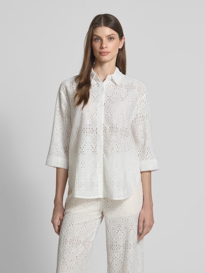 Zero Bluzka o kroju regular fit z haftem angielskim Biały 4