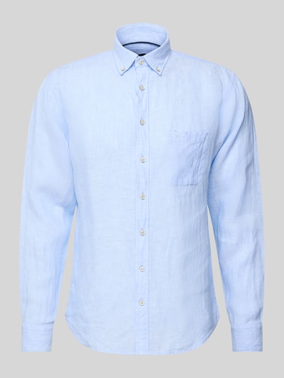 Fynch-Hatton Regular Fit Leinenhemd mit Button-Down-Kragen Hellblau 2