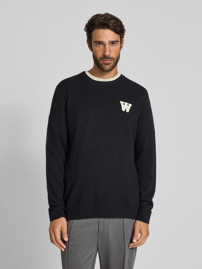 Wood Wood Gebreide pullover met stitching en ronde hals, model 'Tay' Zwart - 4