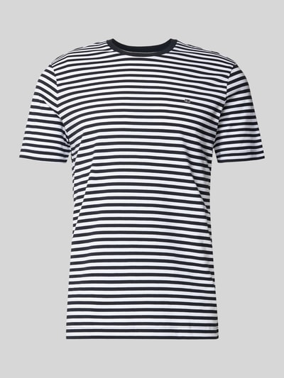 Produktfoto, Regular Fit T-Shirt Mit Logo-Stitching von Christian Berg Men, schwarz-weiß gestreift, reine Baumwolle, Rundhalsausschnitt.