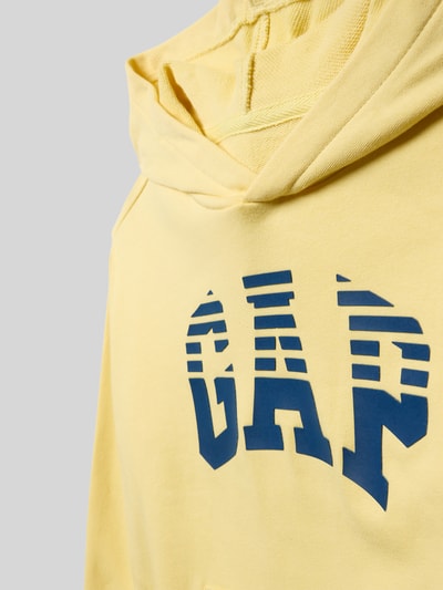 Produktfoto, Regular Fit Hoodie mit Logo-Print von GAP in Gelb, Baumwoll-Mix, Kapuze, Känguru-Tasche, elastische Abschlüsse, blauer Print