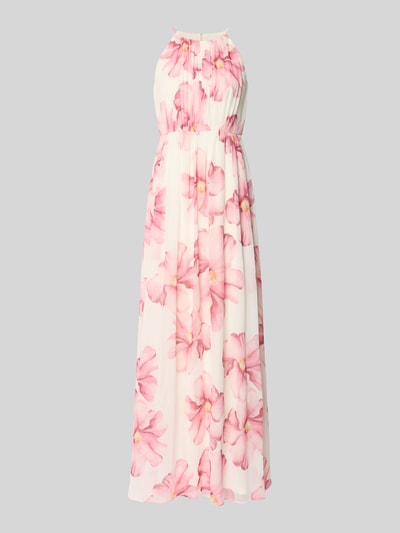 Productfoto, Maxikleid aus Chiffon im Allover-Look van Jake*s Cocktail, lichtroze bloemenprint, a-lijn, plissé, chiffontextuur
