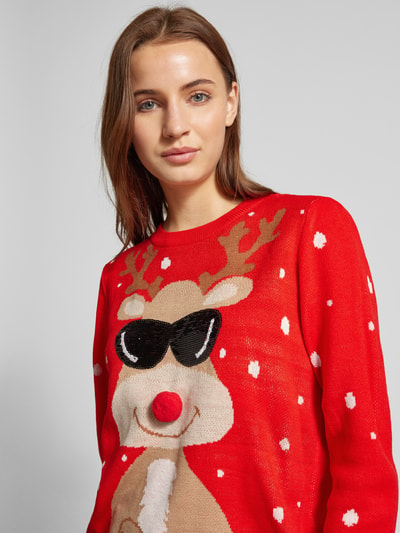 Vero Moda Pullover mit Weihnachtsmotiv Modell 'NEWT INSEL' Rot 3