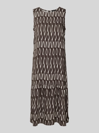 Produktfoto, Midikleid mit rückseitigem Schlüsselloch-Ausschnitt von OPUS in Schwarz-Weiß mit geradem Schnitt und grafischem Muster, reine Viskose.