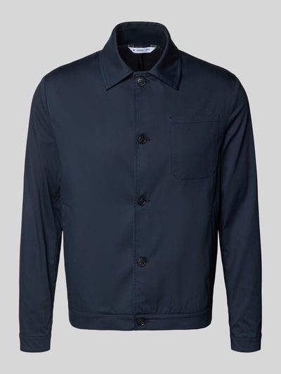 Produktfoto, Regular Fit Hemdjacke mit Brusttasche van Manuel Ritz, katoenmix met stretch, kentkraag, knoopsluiting, borstzak, ruglengte maat 50: 67 cm, heren, donkerblauw, glad oppervlak, rechte lijnen