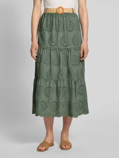 ZABAIONE Midirock mit Lochstickerei und Gürtel Khaki 4