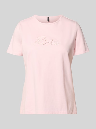 Produktfoto, Regular Fit T-Shirt aus reiner Baumwolle Modell 'MIRANDA' von Vero Moda in Optik: Unifarben mit Lochstickerei und Rundhals, Jersey, Damen T-Shirt, Kurzarm.