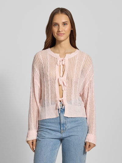 Review Kardigan z dzianiny z ażurowym wzorem Różowy 4