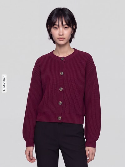 VERO MODA Loose fit gebreid jack met enkelrijige knoopsluiting model 'LEA' Donkerrood - 4