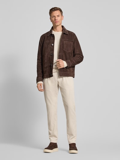 Marc O'Polo Spodnie sztruksowe o kroju tapered fit z czystej bawełny model ‘OSBY PLEATS’ Beżowy 1