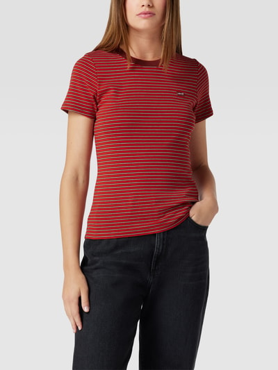 Levi's® T-Shirt mit Streifenmuster Modell 'SS RIB BABY TEE' Rot 4