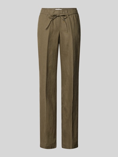 Brax Lniane spodnie z elastycznym pasem model ‘FARINA’ Khaki 2