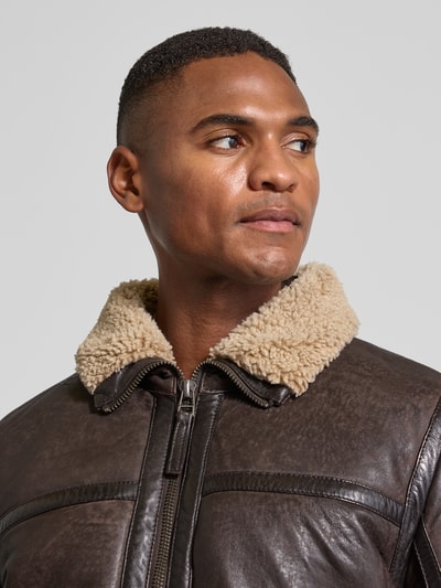 Gipsy Lederjacke aus Schafsnappa mit Reißverschlusstaschen Dunkelbraun 3