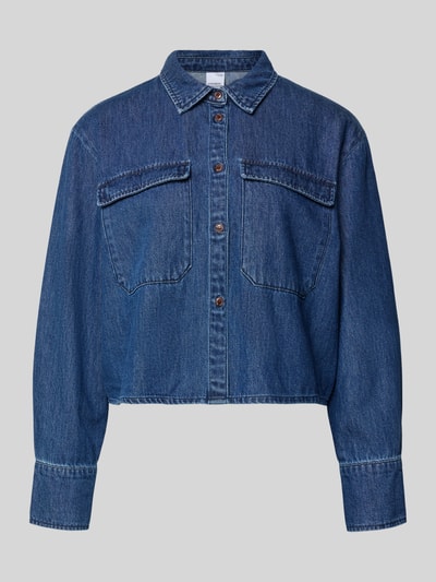 Produktfoto, Cropped Jeansbluse aus reiner Baumwolle Modell 'POSEY' von Vero Moda, denim optiek, boxy fit, borstklepzakken, lange mouw, overhemdkraag, knopenrij