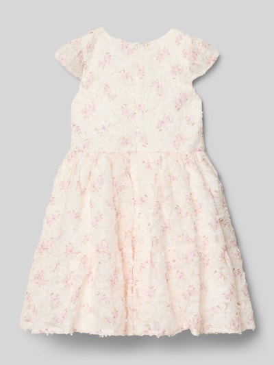 Produktfoto, Regular Fit Kleid mit floralen Allover-Details von Happy Girls, cremeweiß mit rosa Muster, Kappärmel, Rundhalsausschnitt, Rückansicht