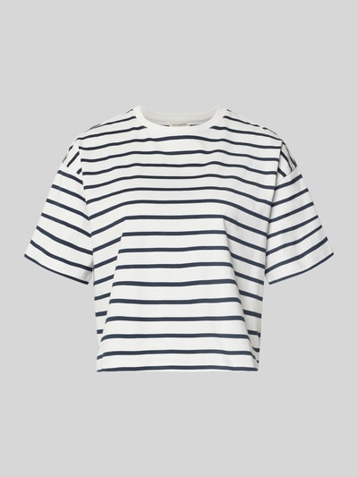 Produktfoto, Relaxed Fit T-Shirt aus reiner Baumwolle Modell 'Leana' von MSCH Copenhagen, weiß mit dunkelblauen Streifen, strukturierte Oberfläche