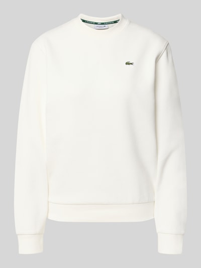 Produktfoto, Relaxed Fit Sweatshirt aus Baumwoll-Mix von Lacoste, Optik: Unifarben, Label-Patch, Rundhals, Langarm, Piqué-Textur, Cremeweiß.
