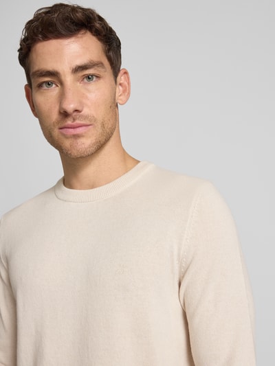 Marc O'Polo Sweter z dzianiny o kroju regular fit z mieszanki bawełny i żywej wełny Piaskowy 3