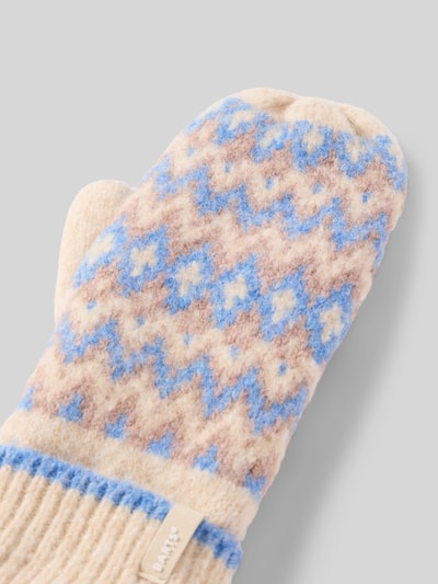 Produktfoto, Handschuhe in Fäustling-Optik Modell 'Nakarah' von Barts, beiges, blaues und rosafarbenes Zickzackmuster, Damen Handschuhe von Barts