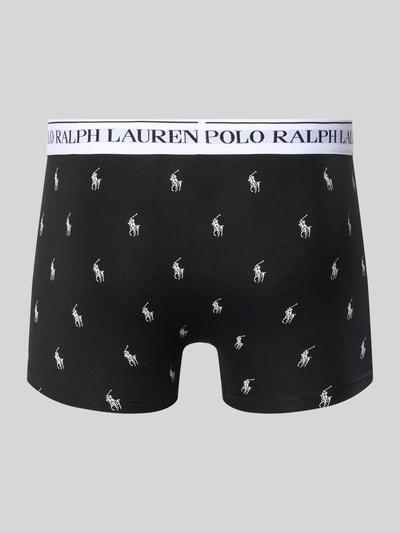 Produktfoto, schwarzer Pant & Trunk aus Baumwoll-Mix im 5er-Pack von Polo Ralph Lauren Underwear mit weißem Allover-Logo-Muster und elastischem Bund.