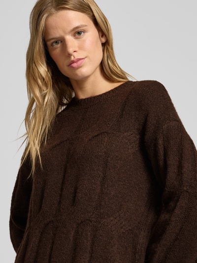 Pieces Relaxed fit gebreide jurk met wol, model 'JENNA' Donkerbruin - 3