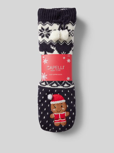 CAPELLI NEW YORK Socken mit Bommeln Modell 'Norweger Gingerbread Home' Marine 3